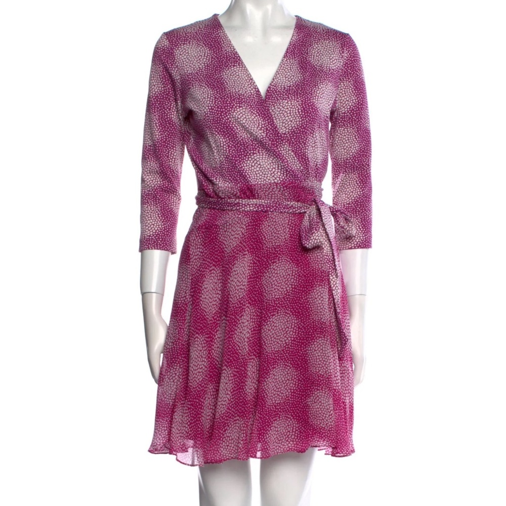 Diane Von Furstenberg Wrap Silk Purple Patterned Midi Dress